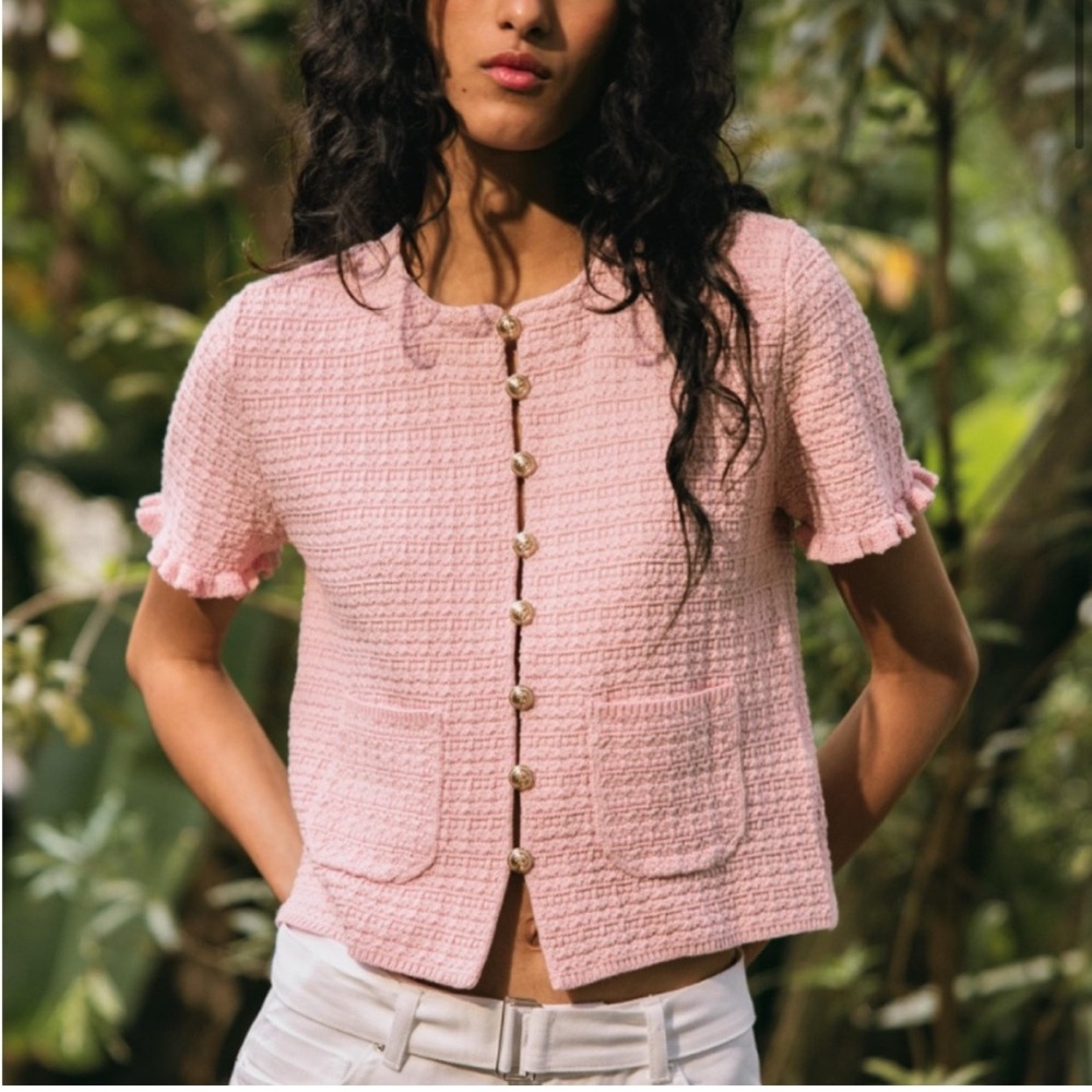 Zara Pink Textured Button-Down Shirt